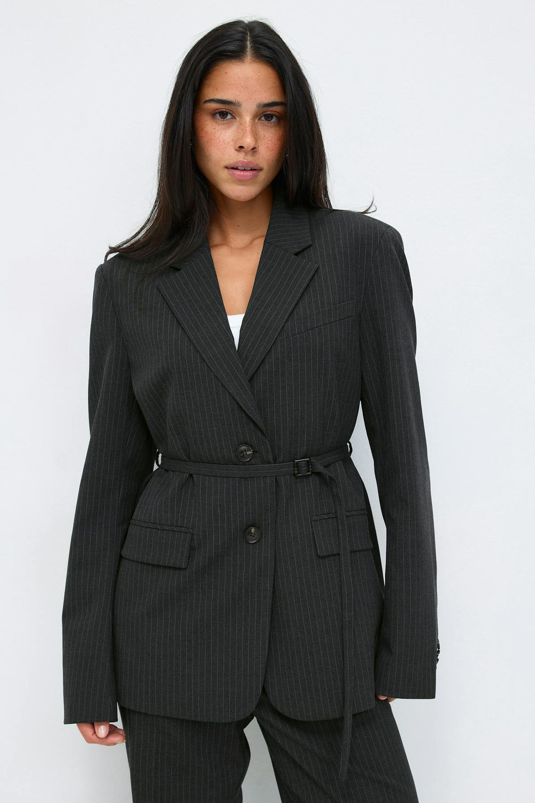 Belted blazer - Grey stripe