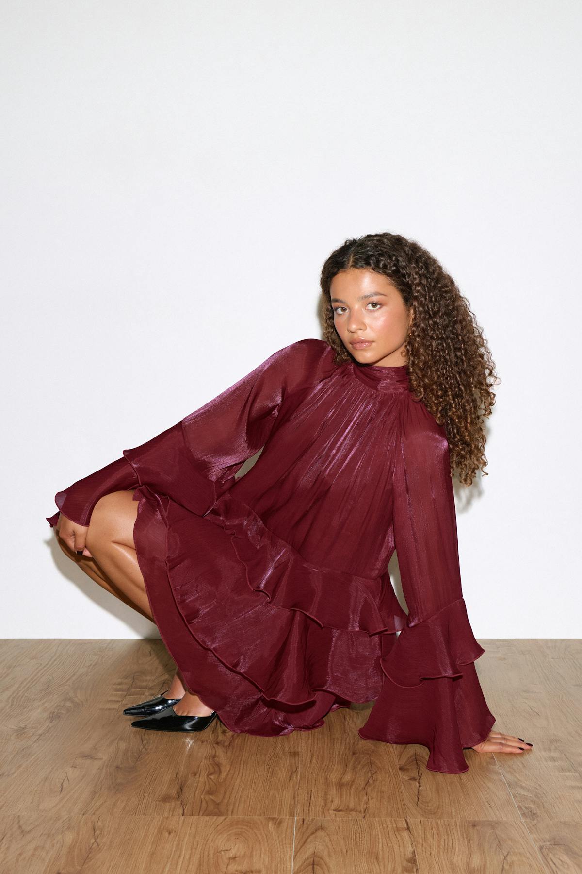 Flowy frill mini dress - Bordeaux
