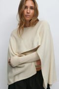 Knitted cape top - Brown melange
