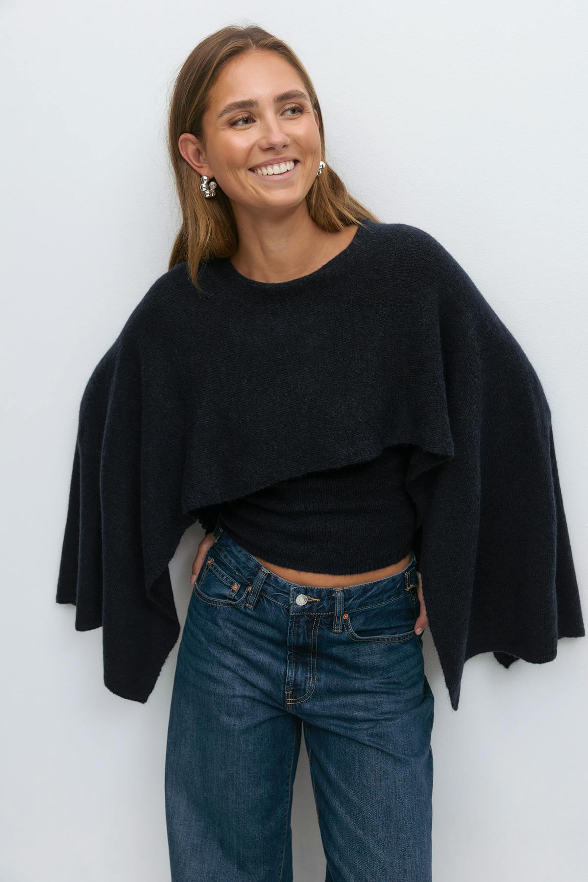 Knitted cape top - Navy blazer