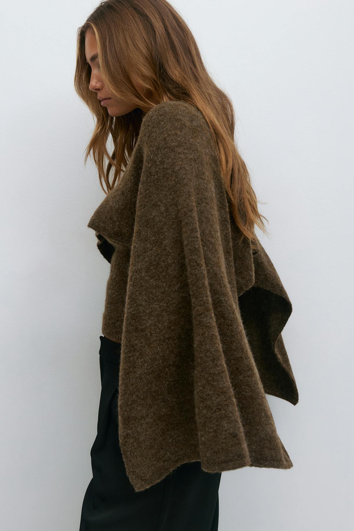 Knitted cape top - Brown melange