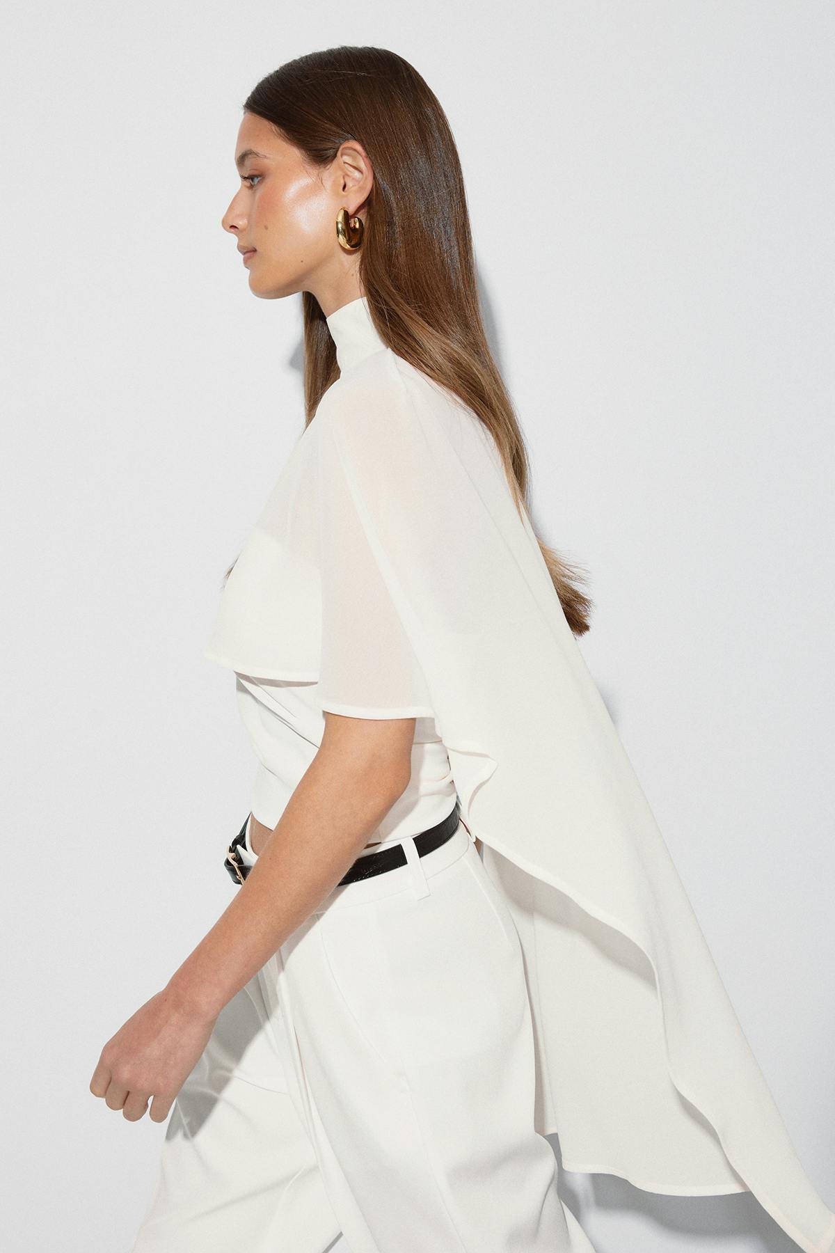 Chiffon cape top - Egret