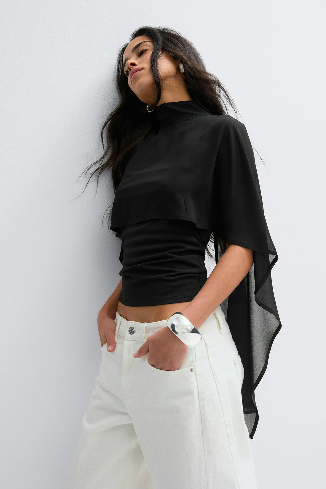 Chiffon cape top - Noir