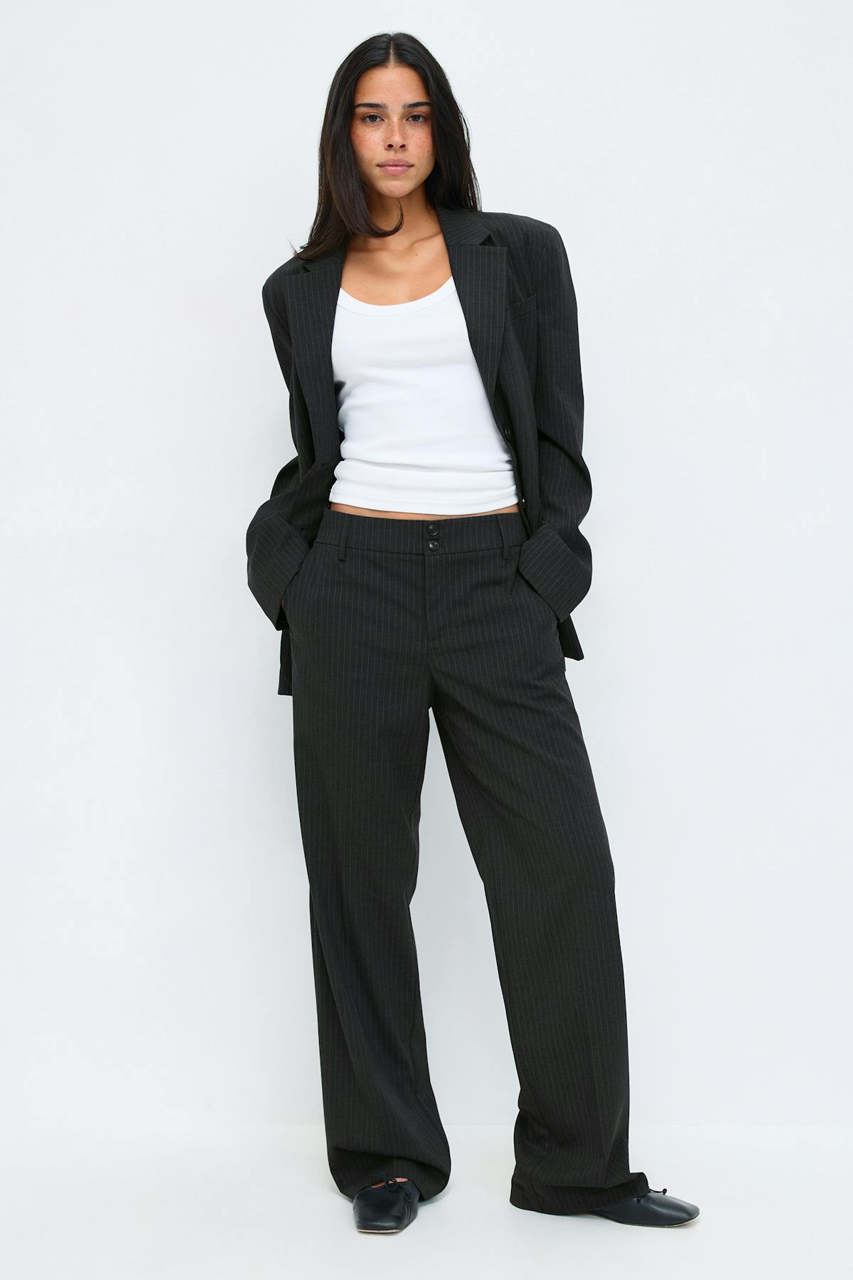 Mid waist straight trousers - Grey stripe