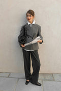 Mid waist straight trousers - Navy pinstripe