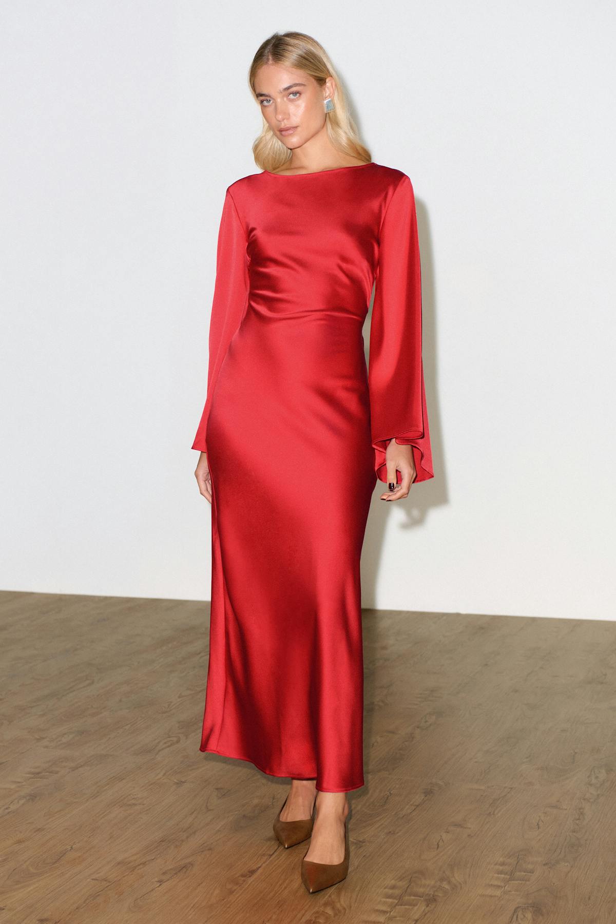 Satin wide sleeve maxi dress - Champange