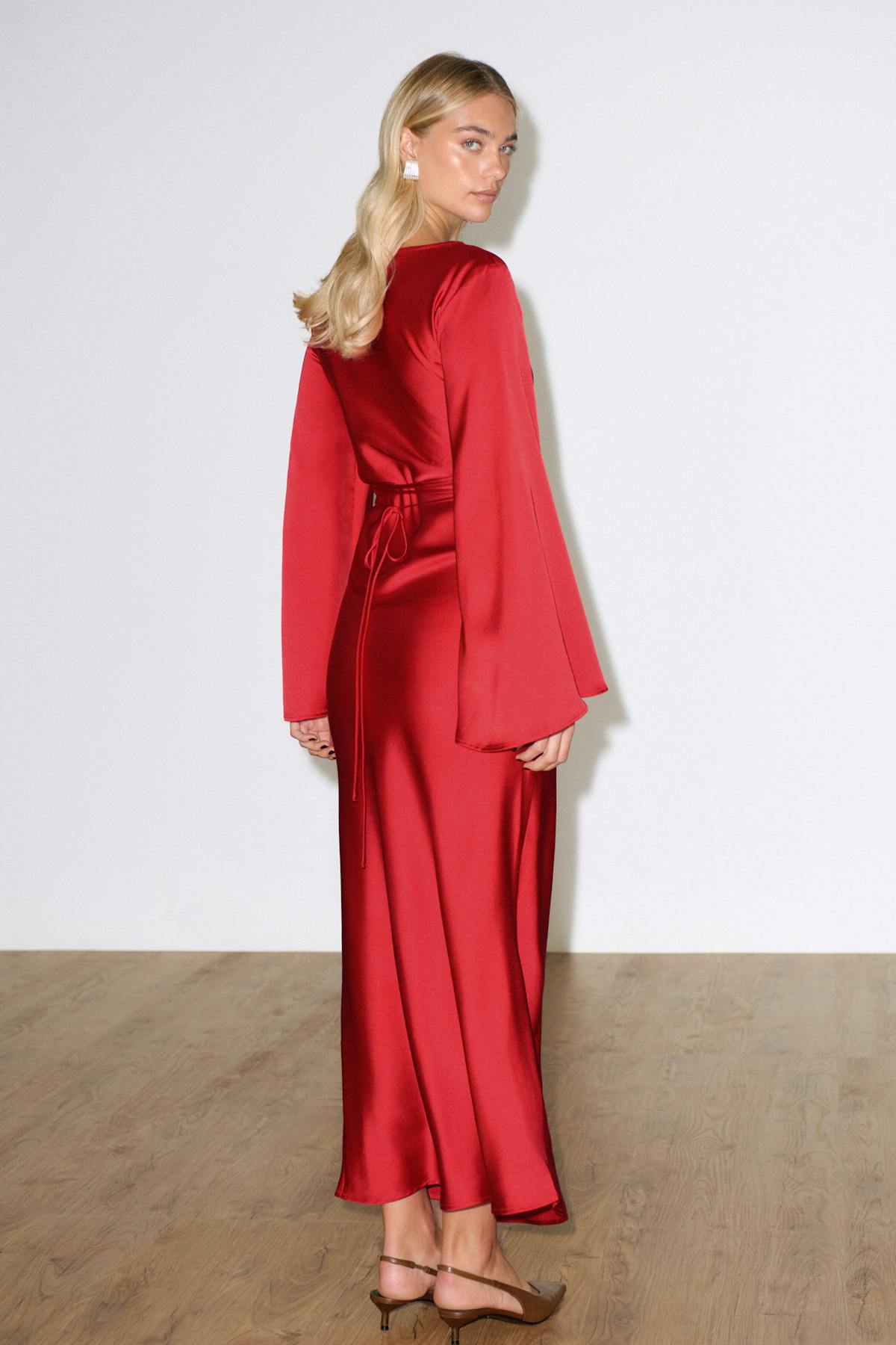 Satin wide sleeve maxi dress - Champange