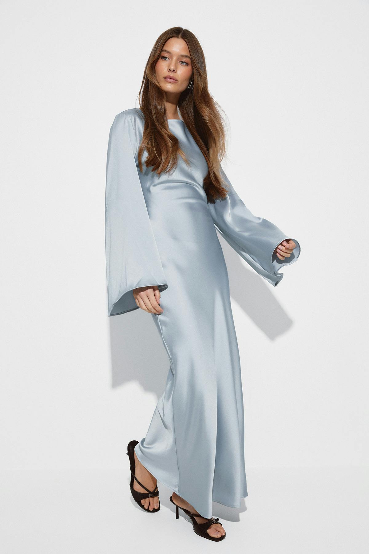 Satin wide sleeve maxi dress - Champange