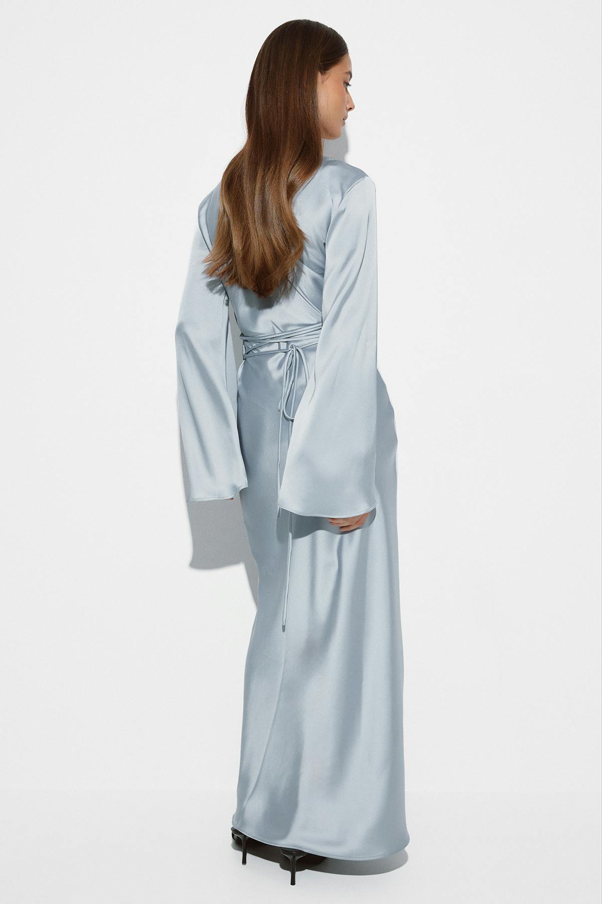 Satin wide sleeve maxi dress - Haute red