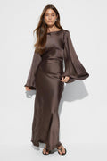 Satin wide sleeve maxi dress - Haute red