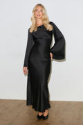 Satin wide sleeve maxi dress - Noir