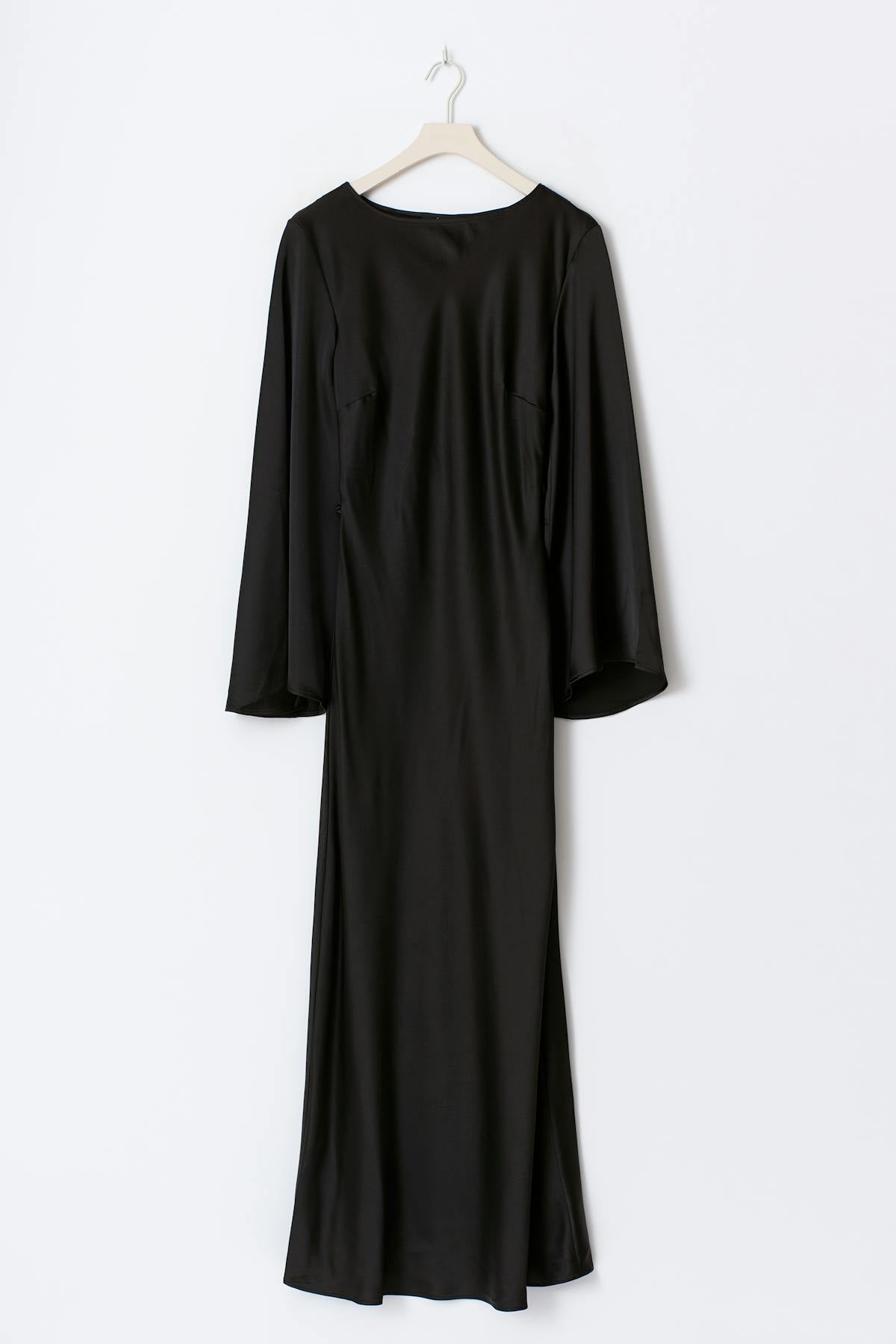 Satin wide sleeve maxi dress - Noir