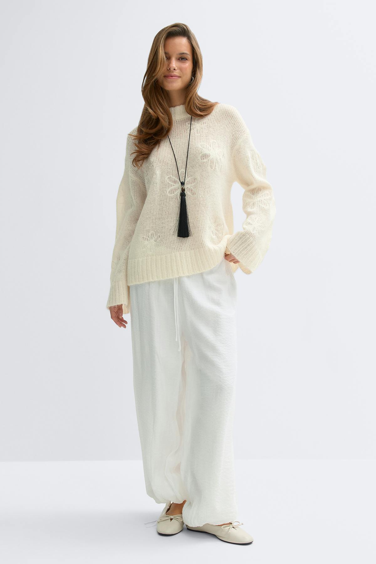 jacquard knitted sweater - Crème