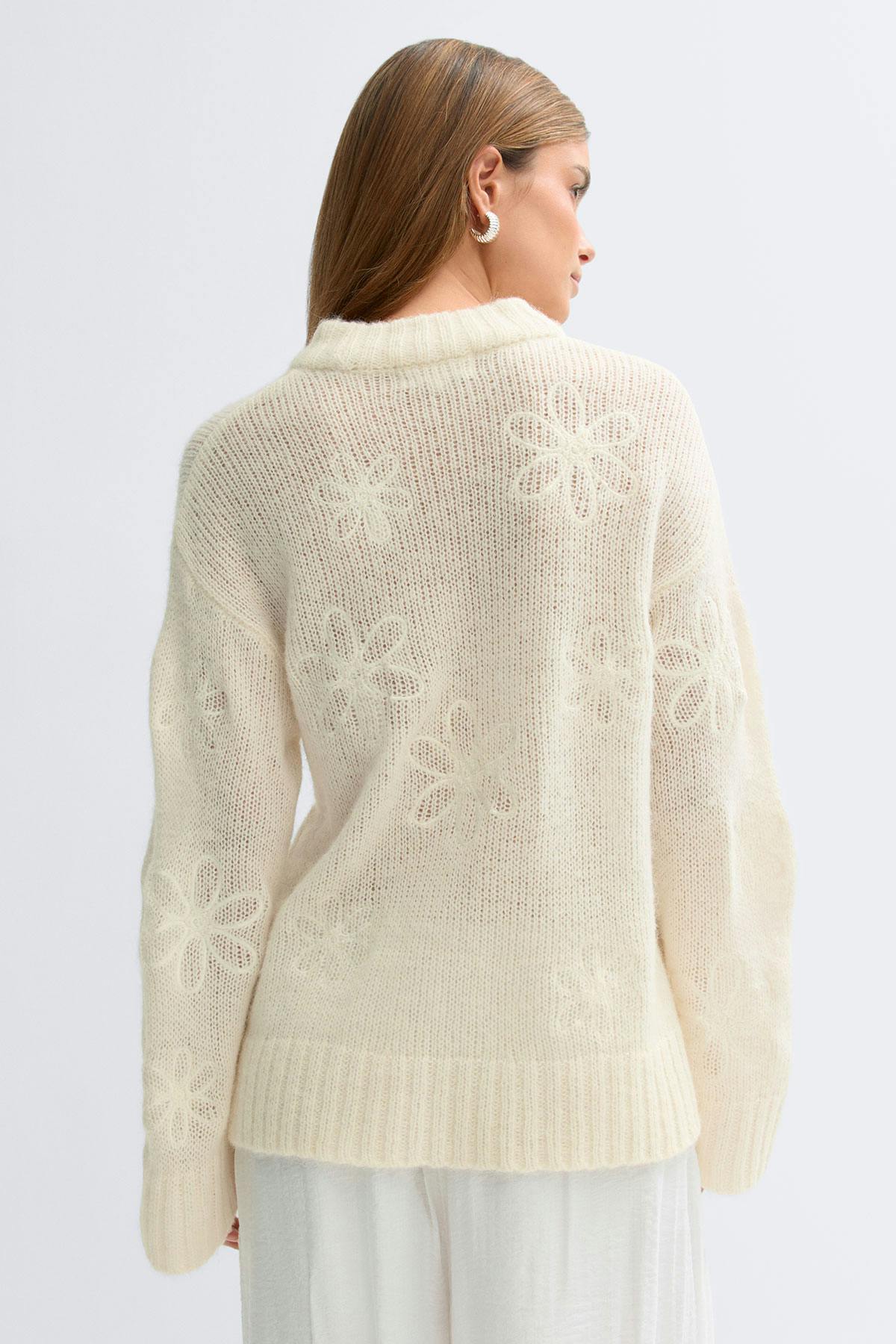 jacquard knitted sweater - Crème