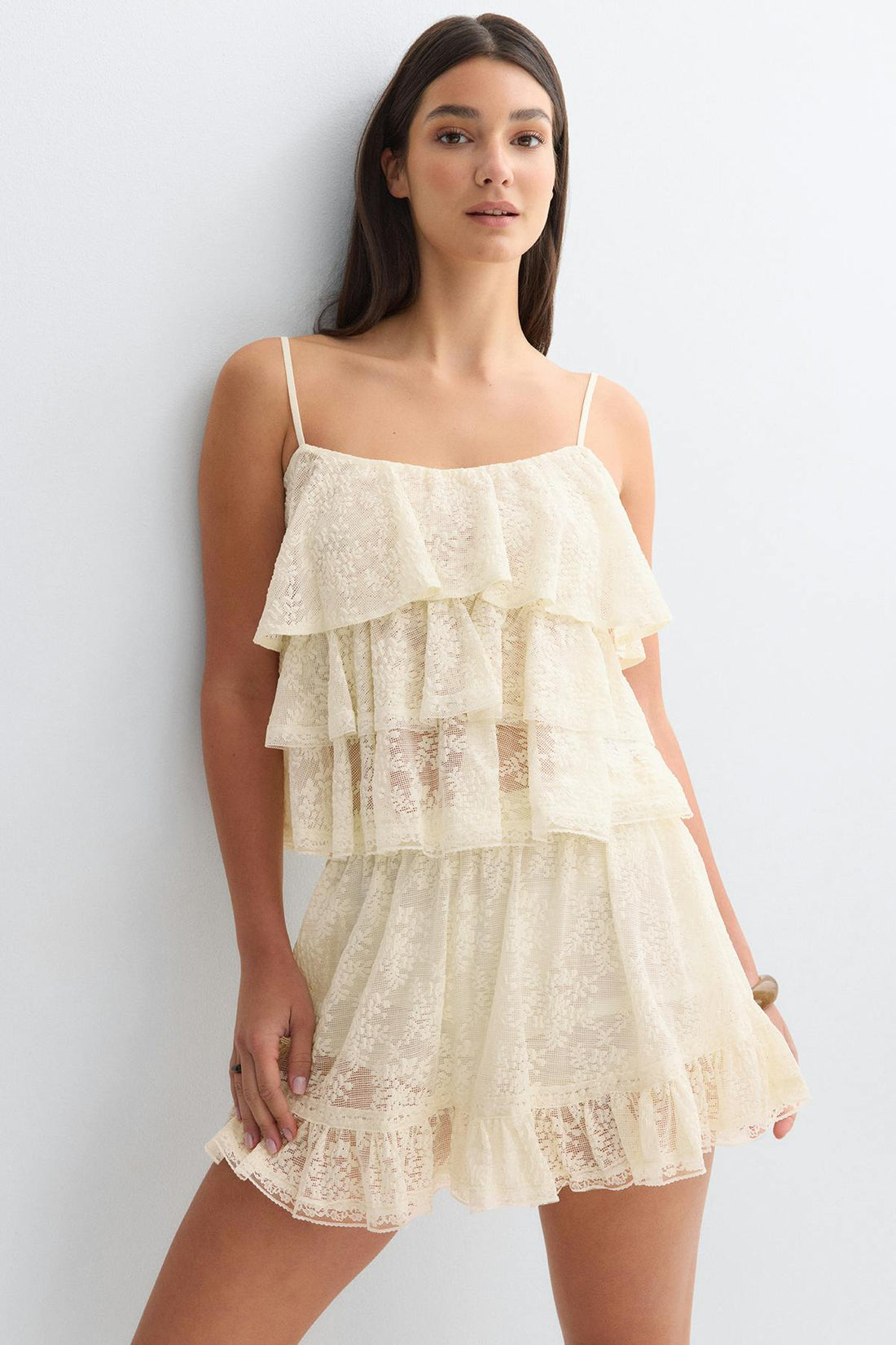 Lace frill singlet - Crème