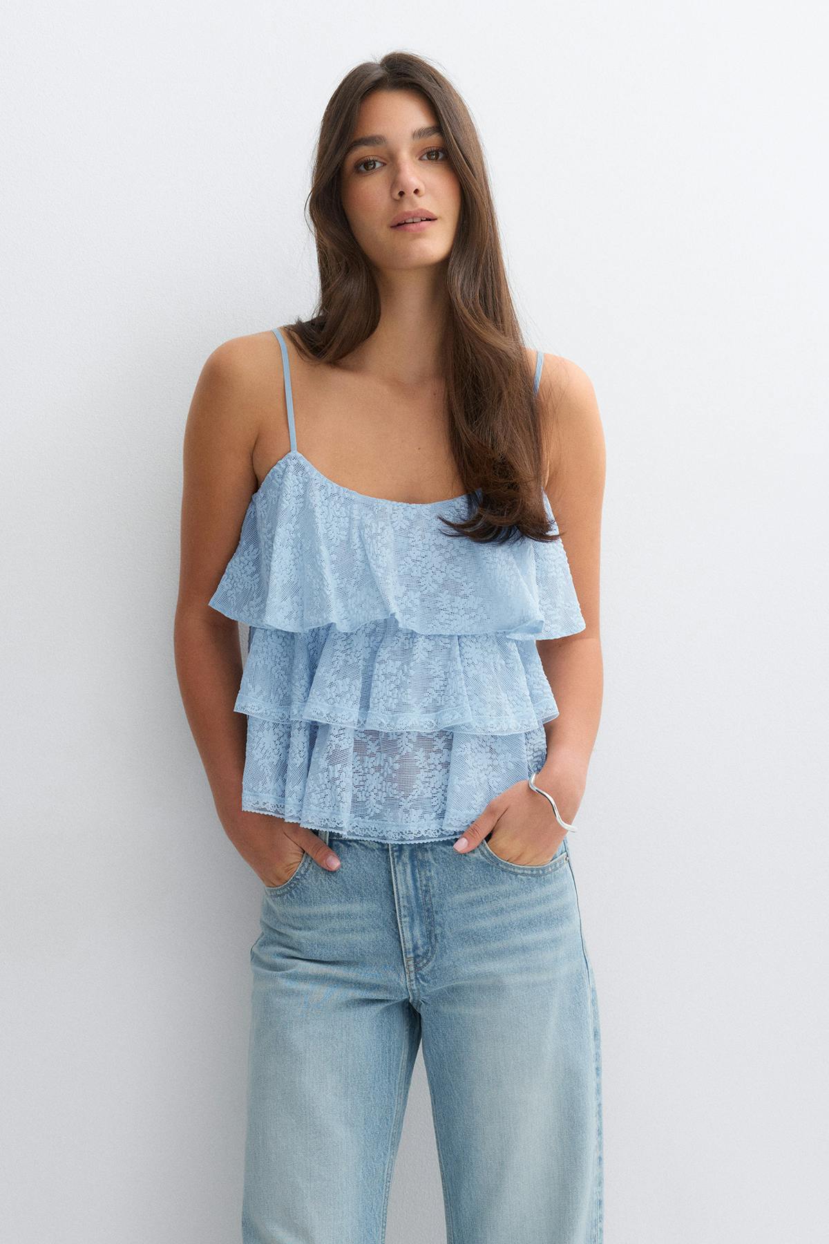 Lace frill singlet - Noir