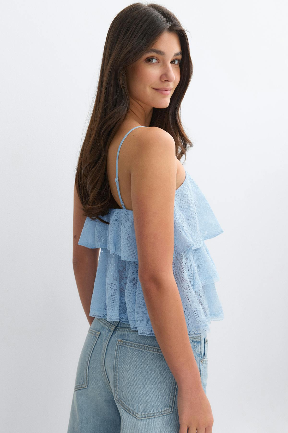 Lace frill singlet - Noir