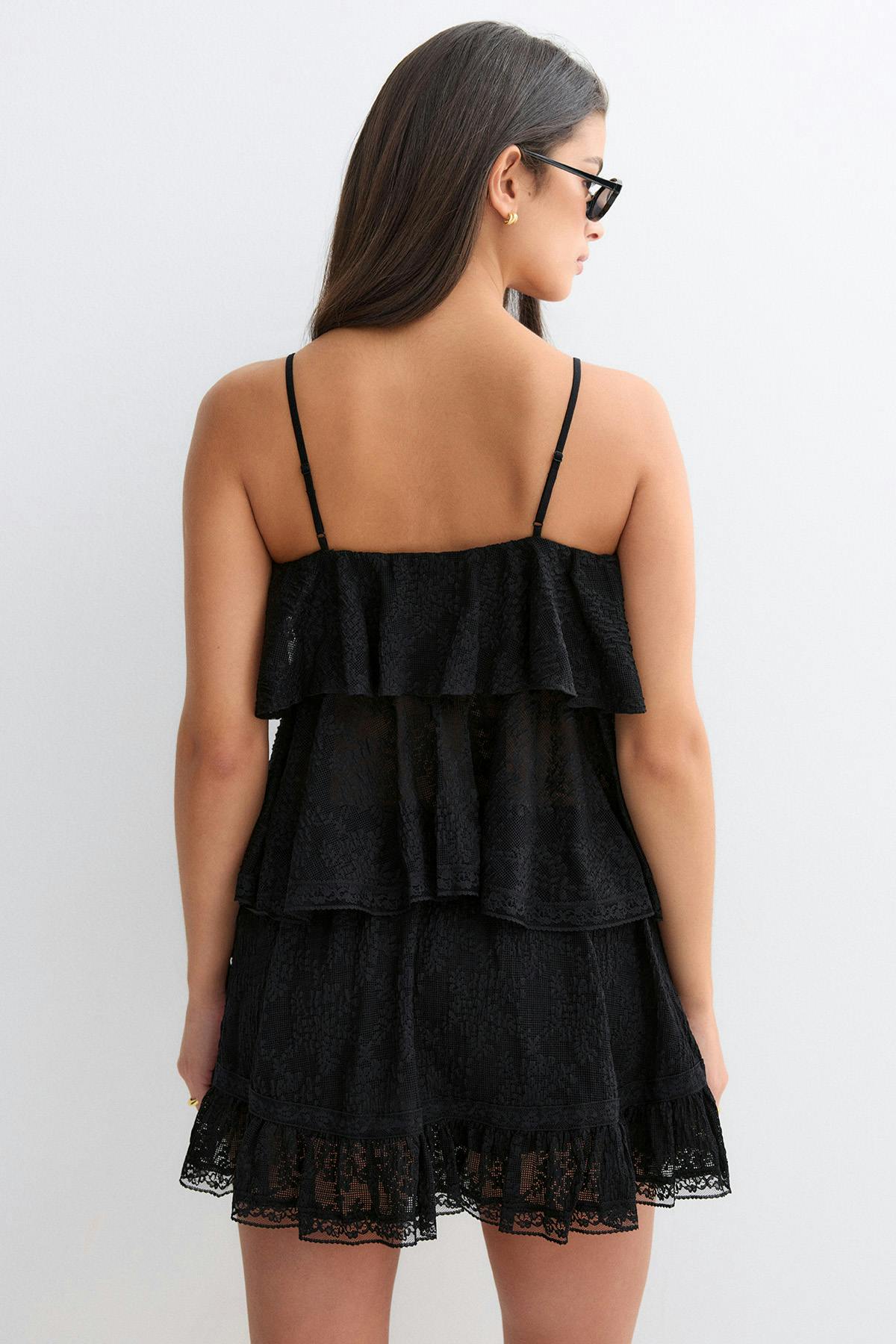 Lace frill singlet - Noir
