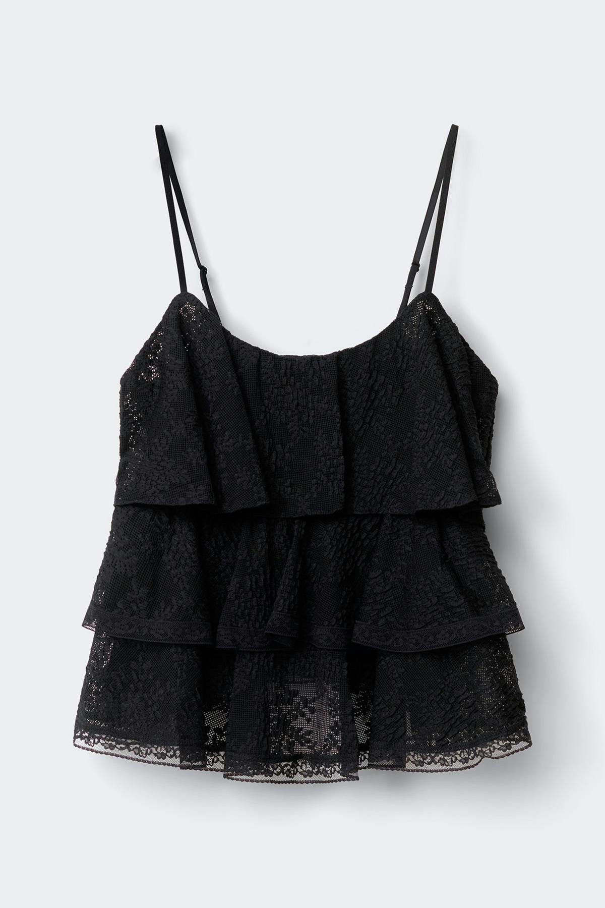 Lace frill singlet - Noir