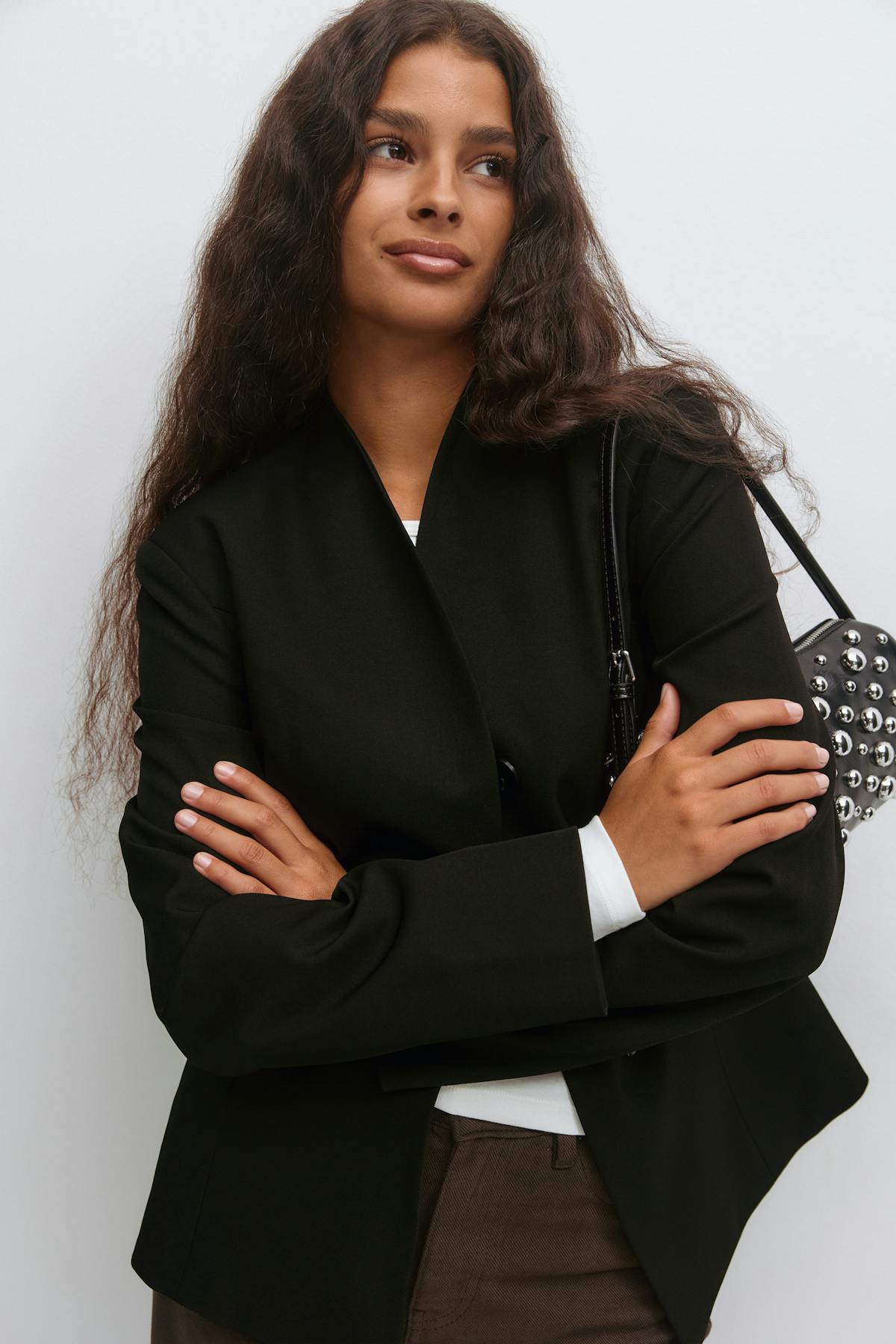 Shaped high neck blazer - Noir
