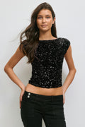 14+ sequin open back top - Noir
