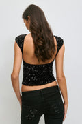 14+ sequin open back top - Noir