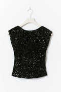 14+ sequin open back top - Noir