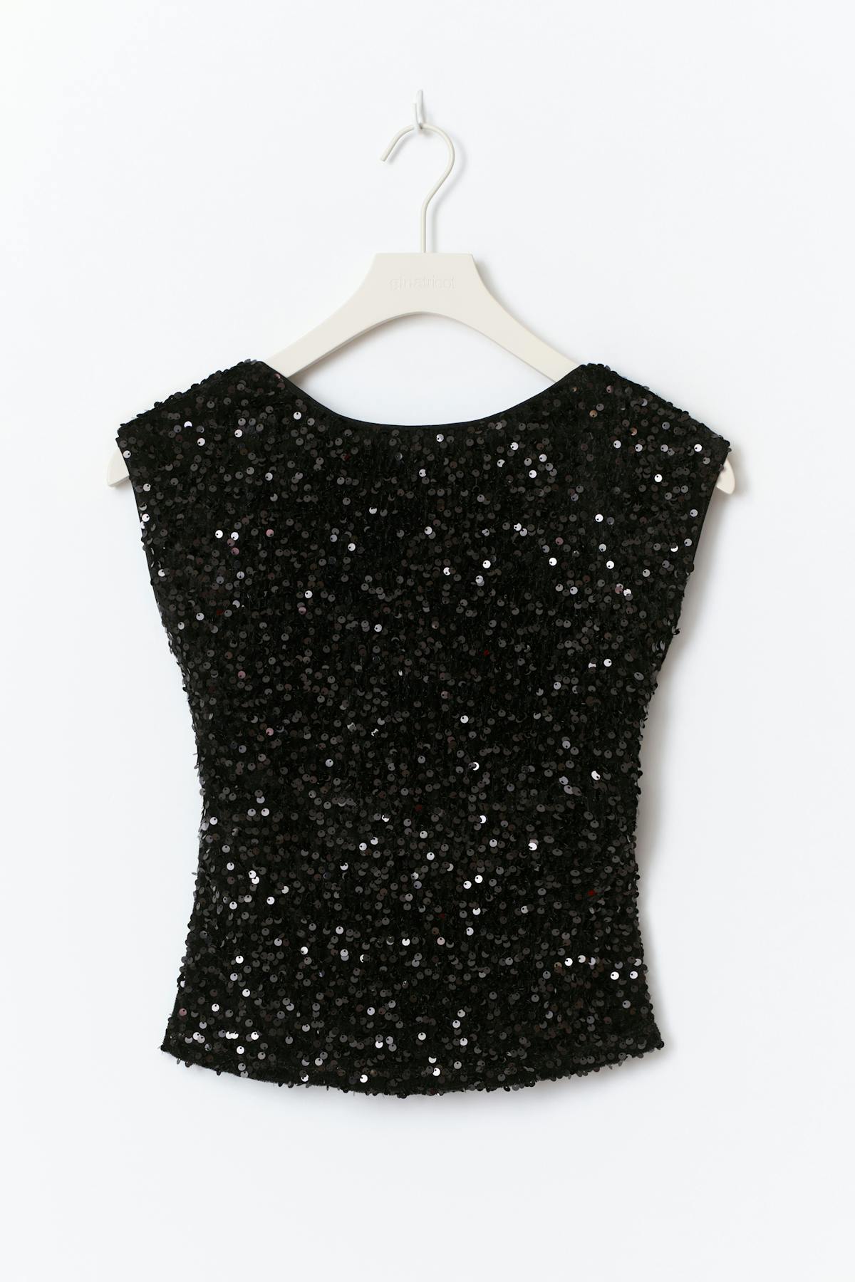 14+ sequin open back top - Noir