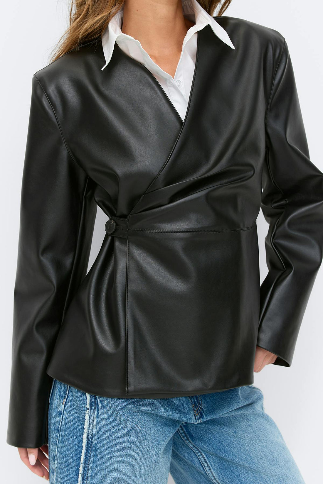 Pu wrap blazer - Noir