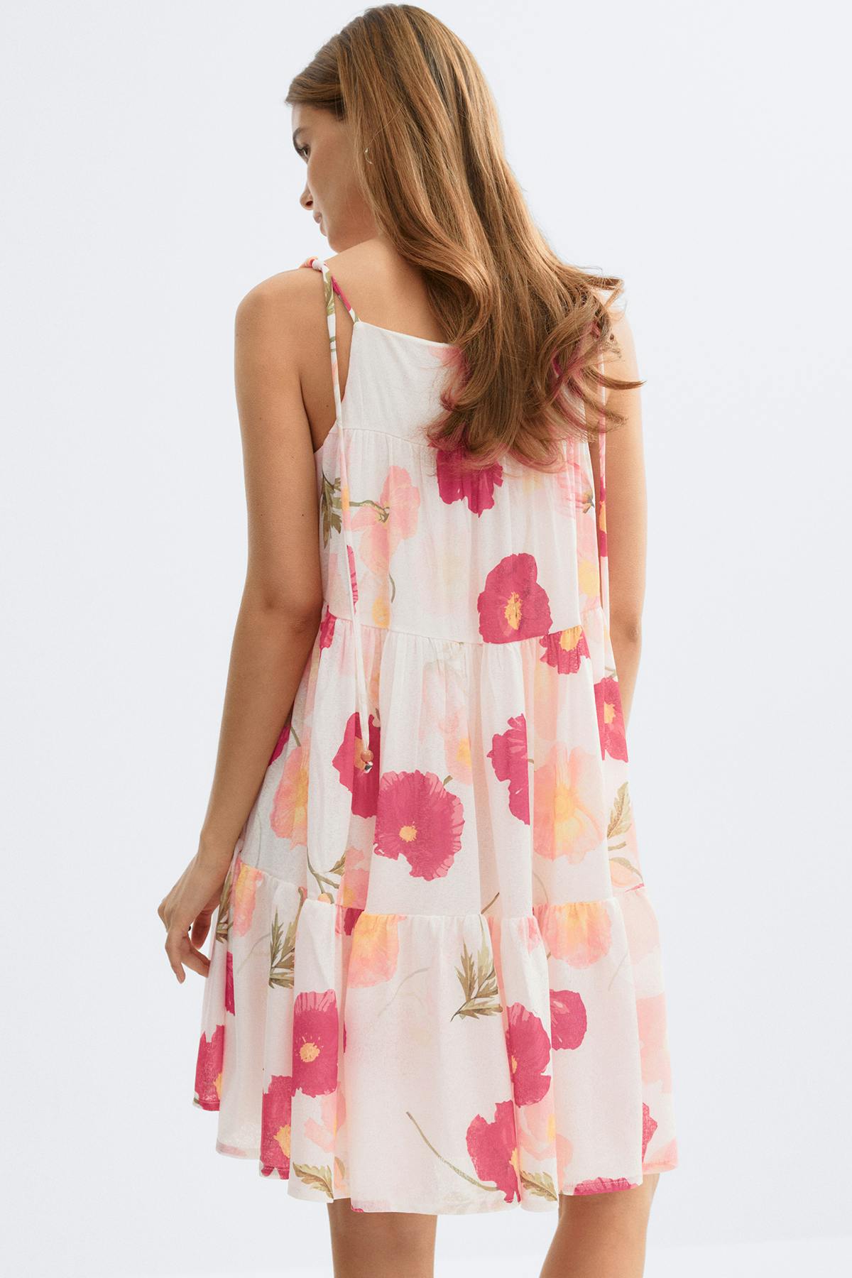 Flowy strap detail dress - Poppy aop