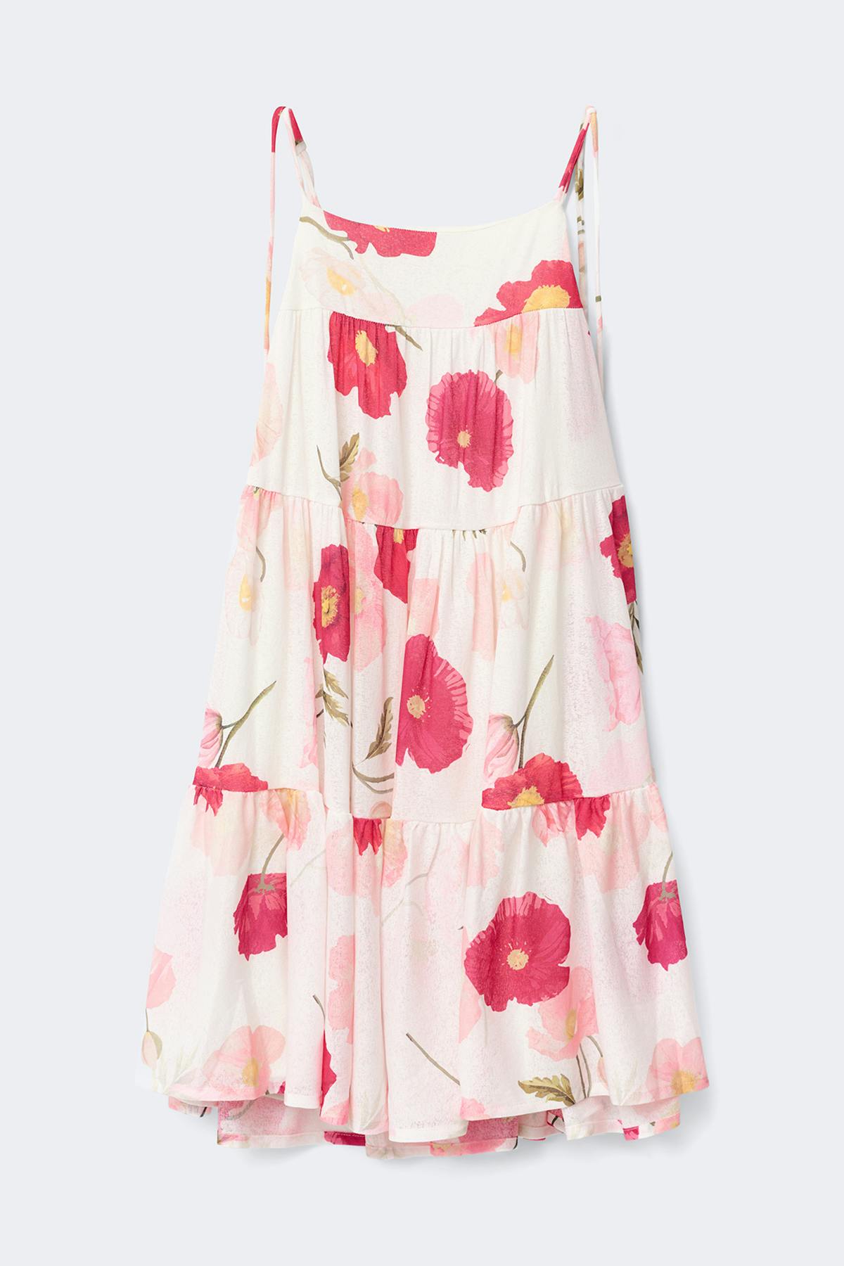 Flowy strap detail dress - Poppy aop