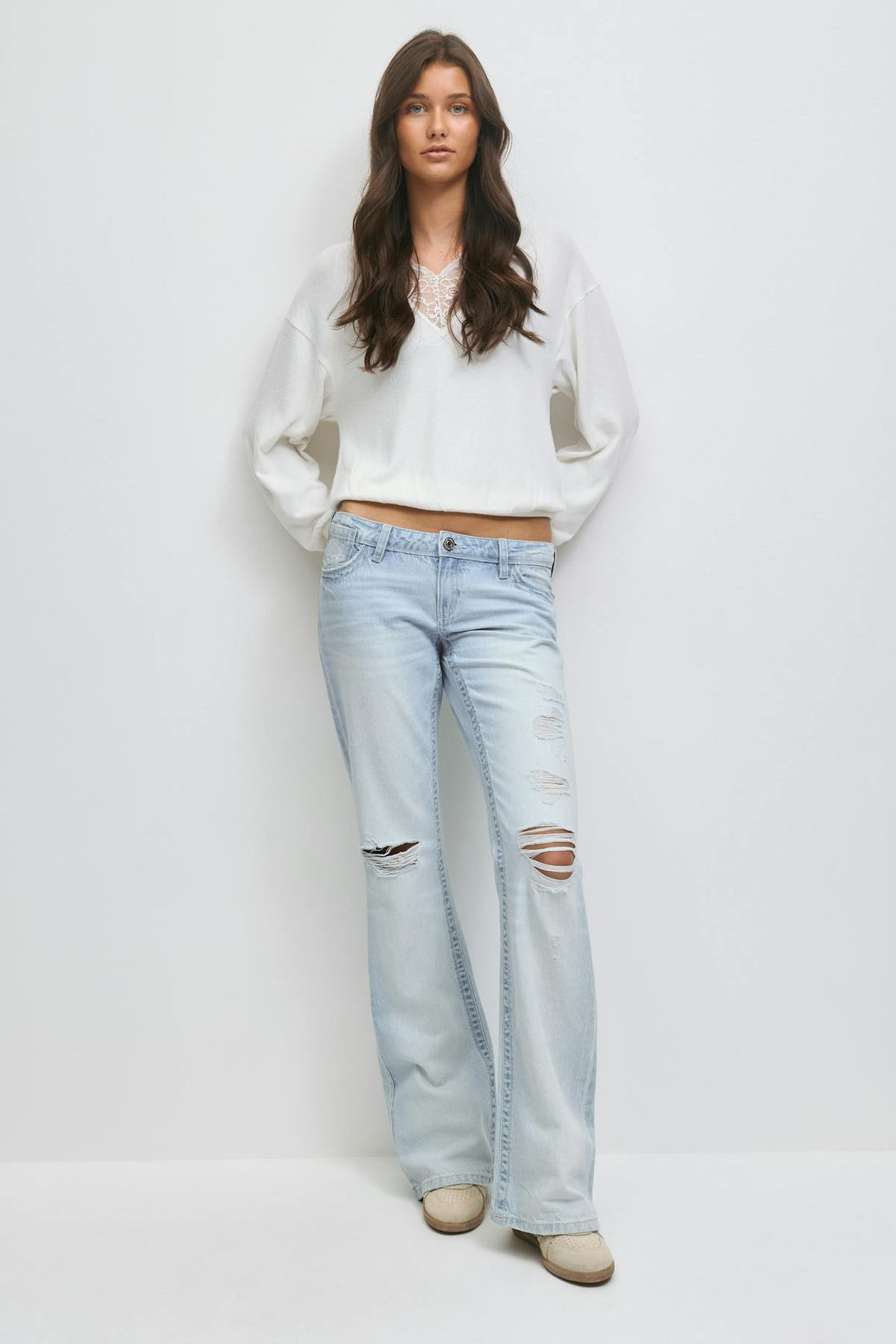14+ loose bootcut jeans tall - Lt blue destroy