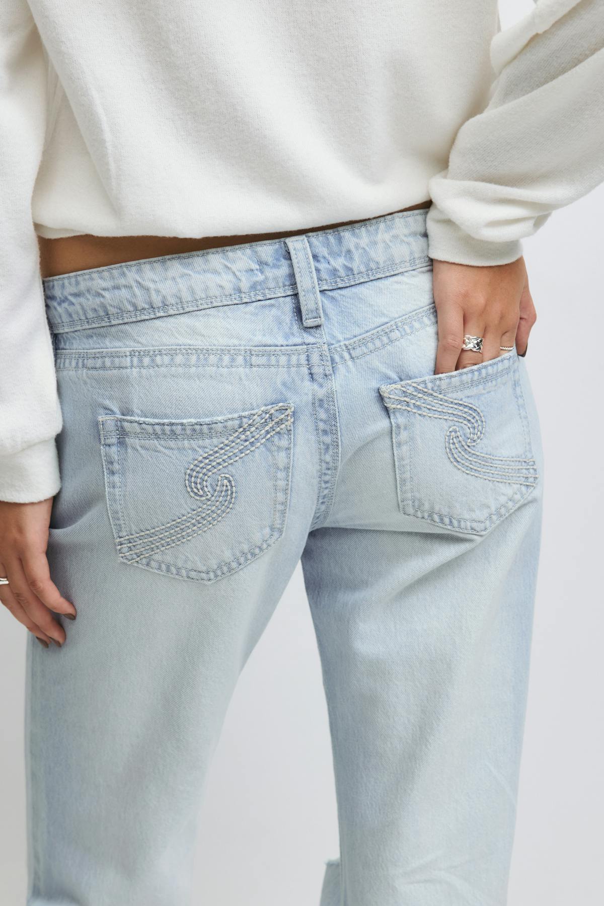 14+ loose bootcut jeans tall - Lt blue destroy