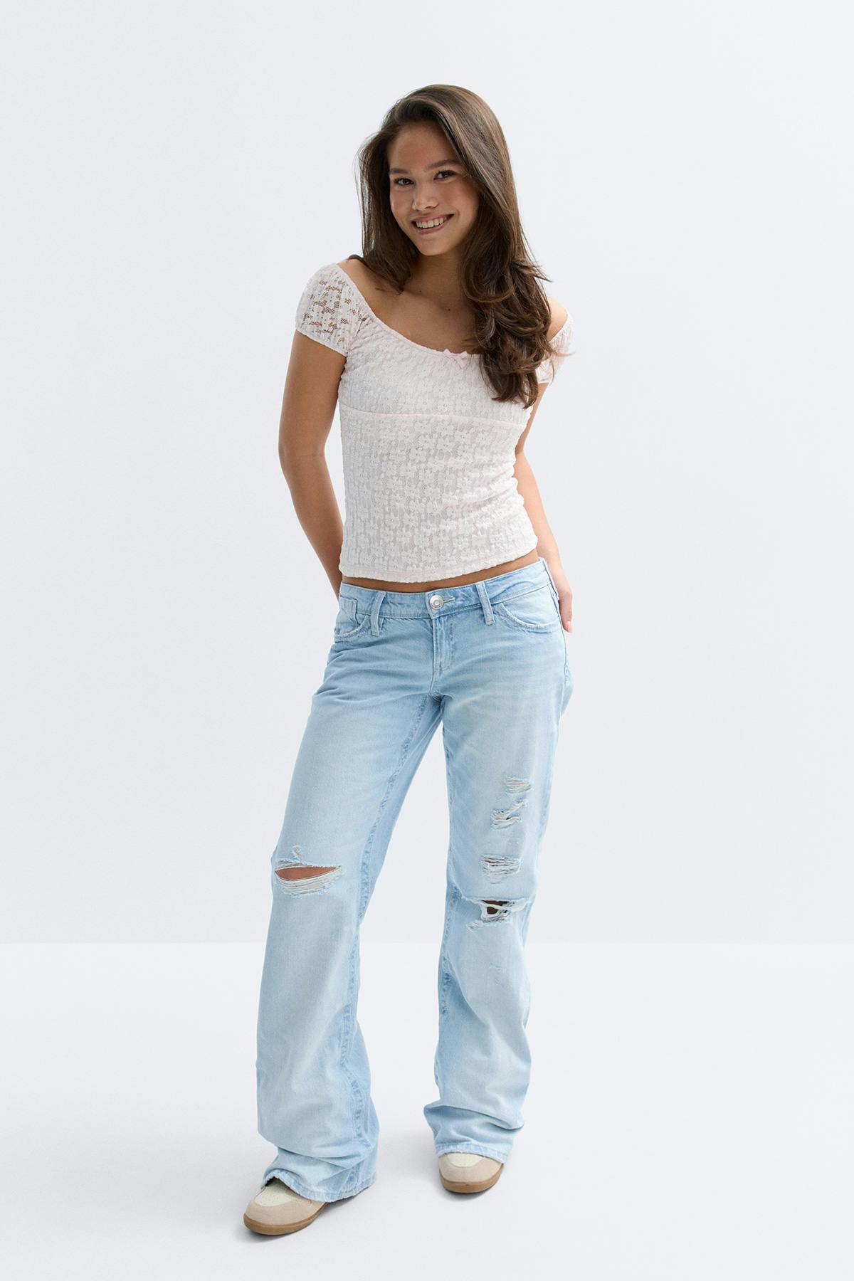 Low waist loose bootcut jeans - Lt blue destroy