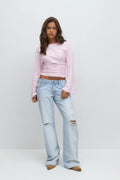 Low waist loose bootcut jeans - Lt blue destroy