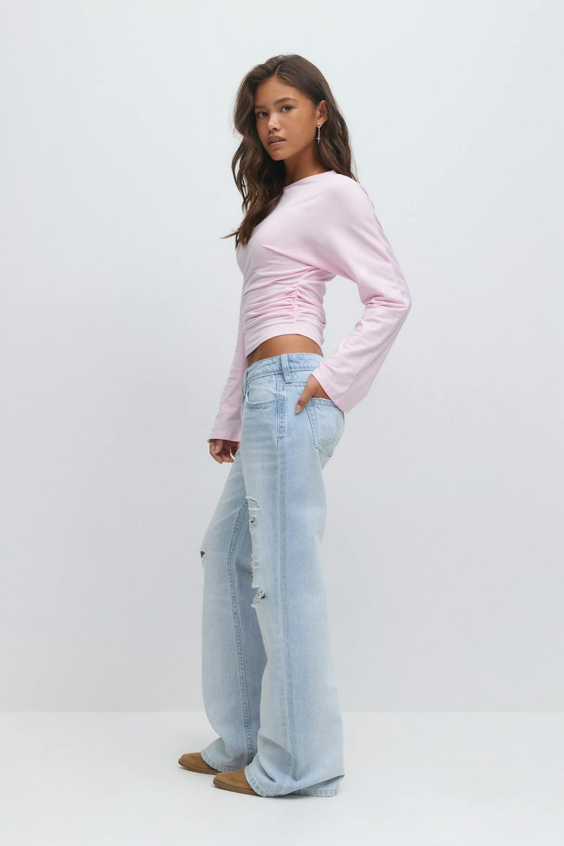 Low waist loose bootcut jeans - Lt blue destroy