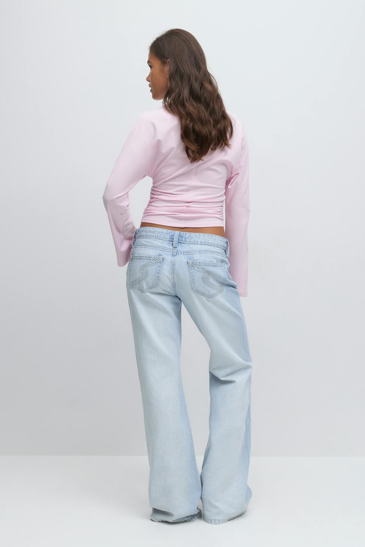 Low waist loose bootcut jeans - Lt blue destroy