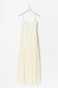 Embroidery dropped waist dress - Creme