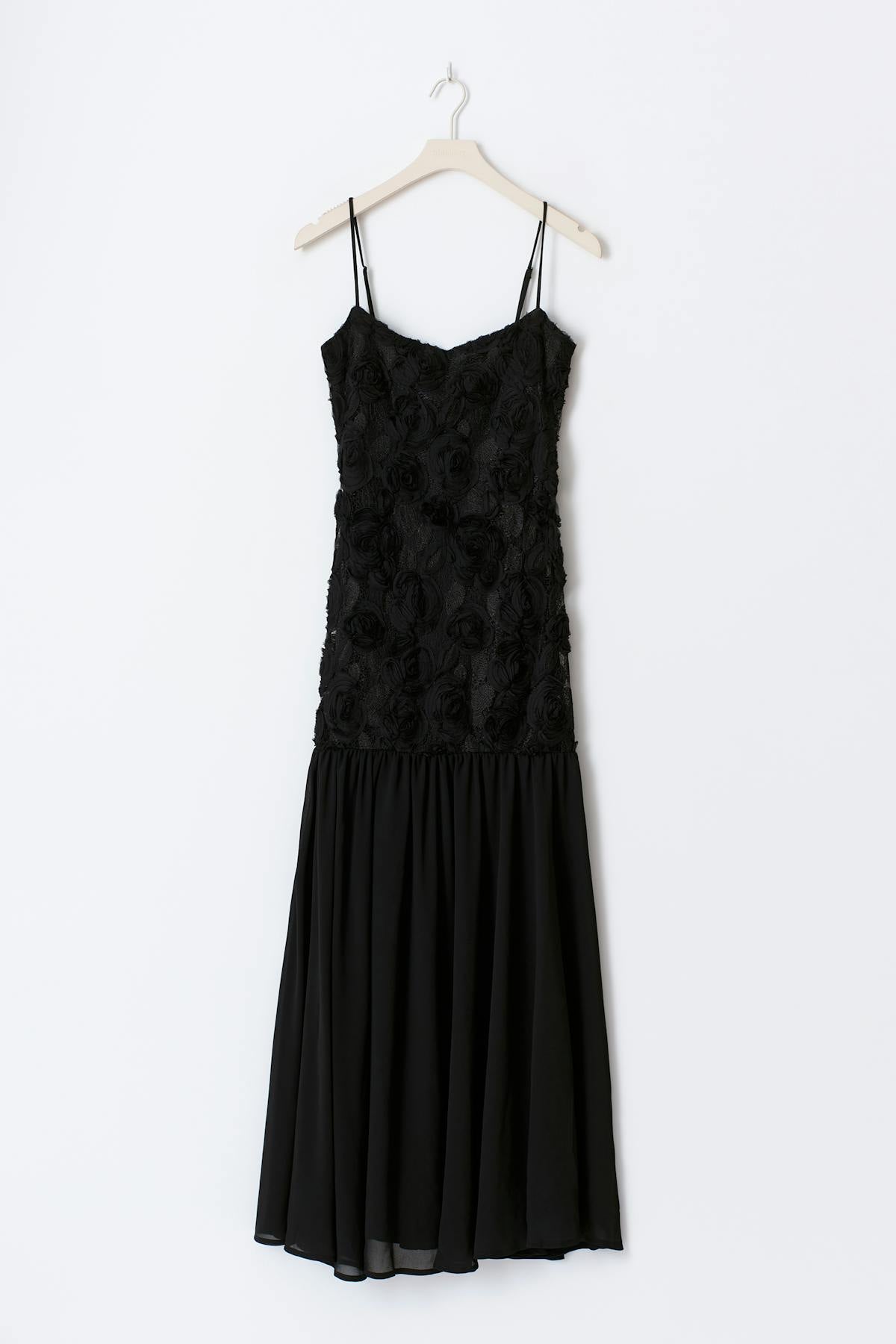 Embroidery dropped waist dress - Noir