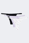 3-pack cotton picot thong - Midnight sun