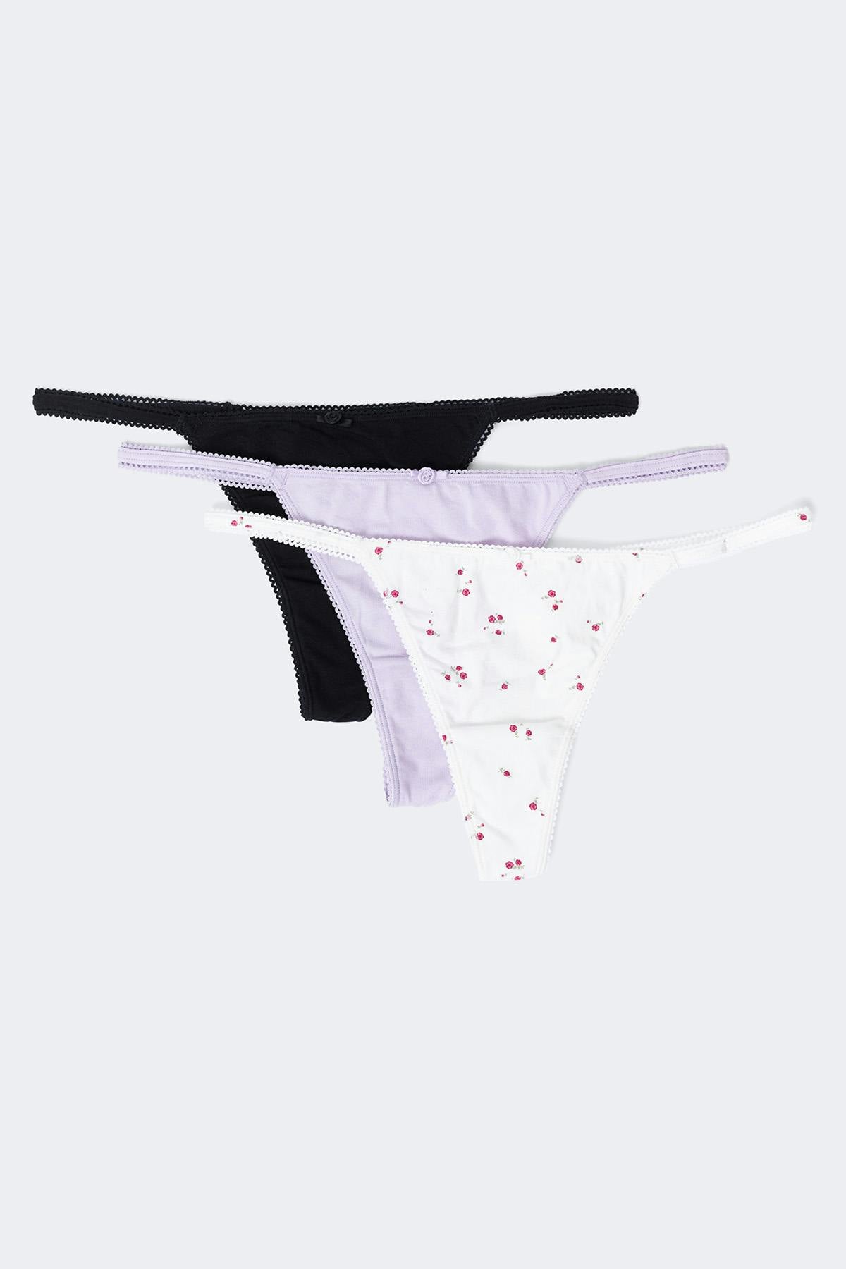 3-pack cotton picot thong - Midnight sun