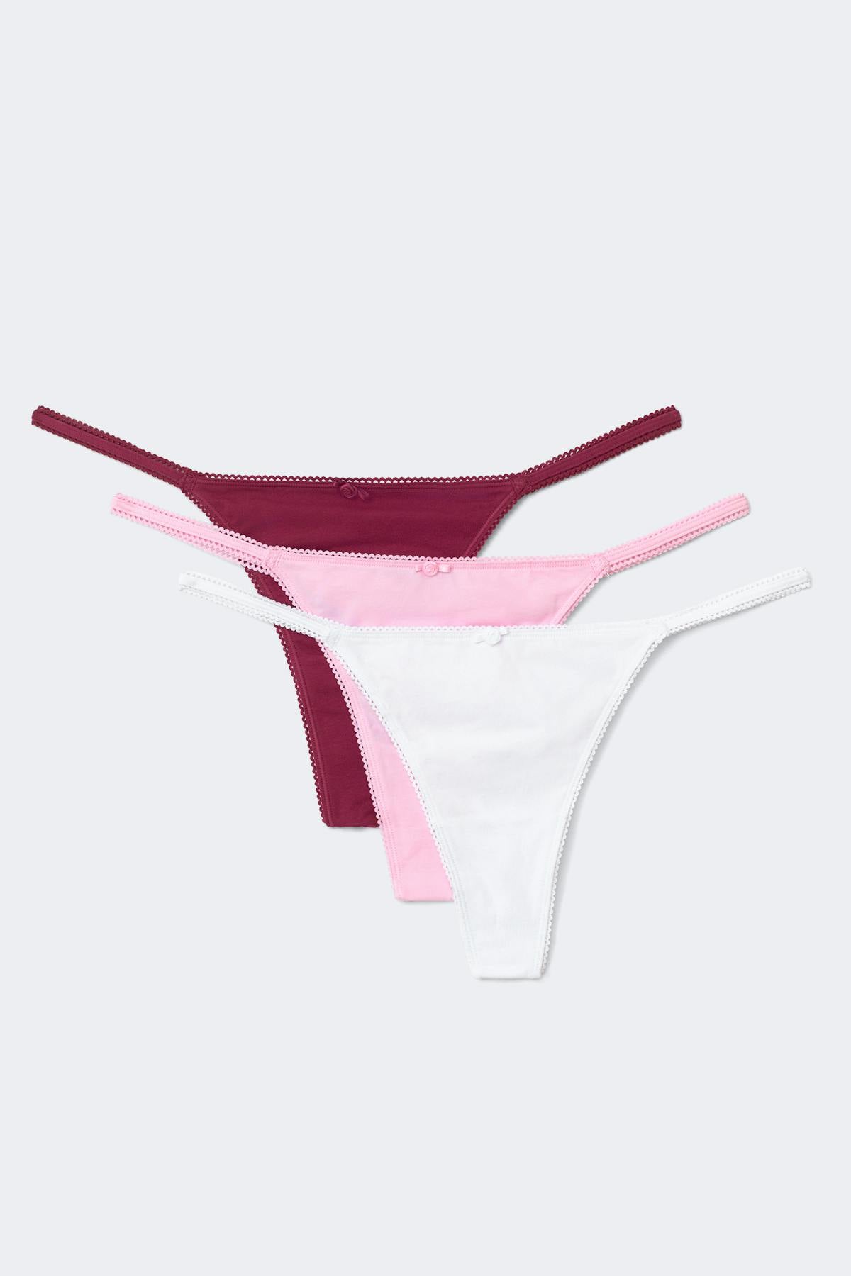 3-pack cotton picot thong - Soft pink