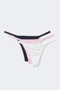 3-pack cotton picot thong - Black/white dot