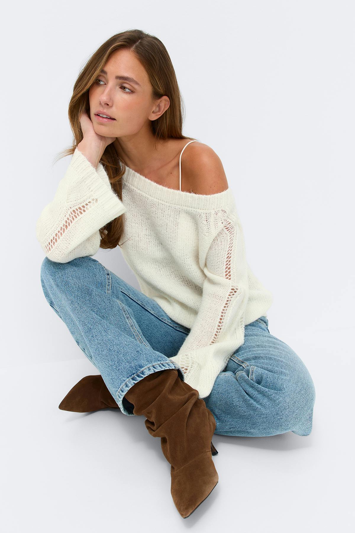 Oversized knitted sweater - Blanc cassé
