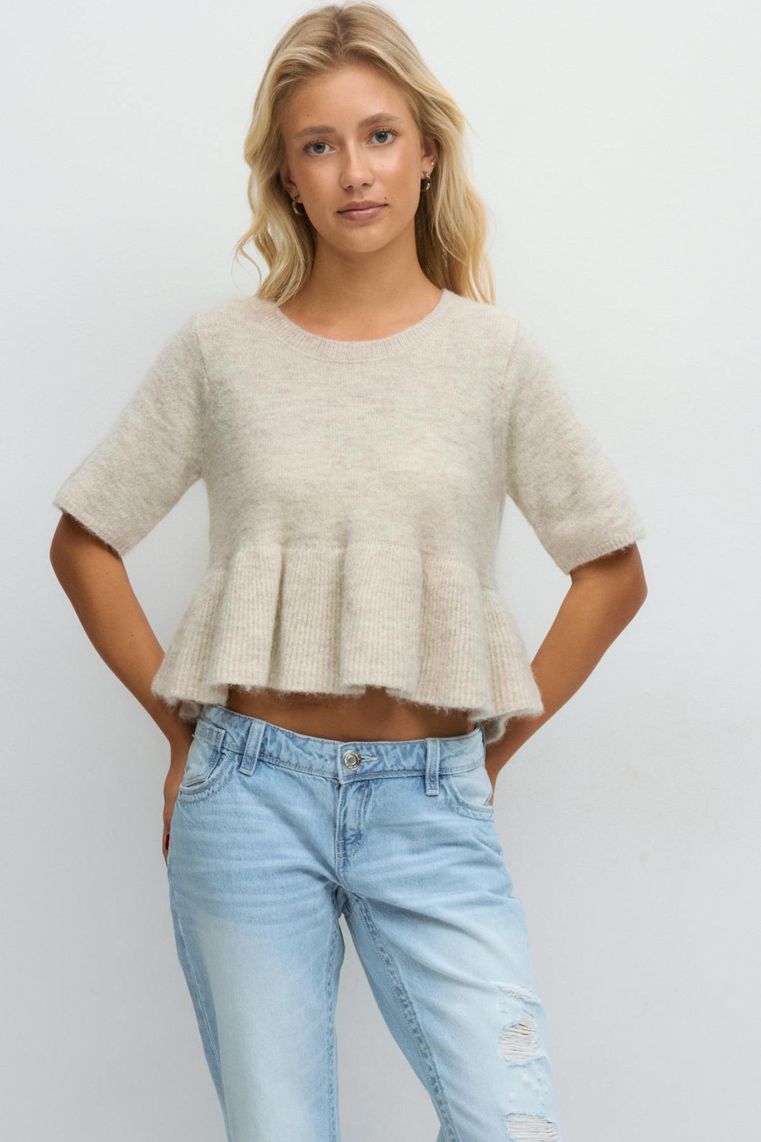 14+ knitted peplum top - Oat melange
