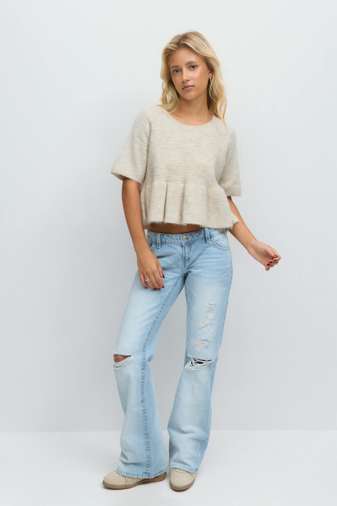 14+ knitted peplum top - Oat melange