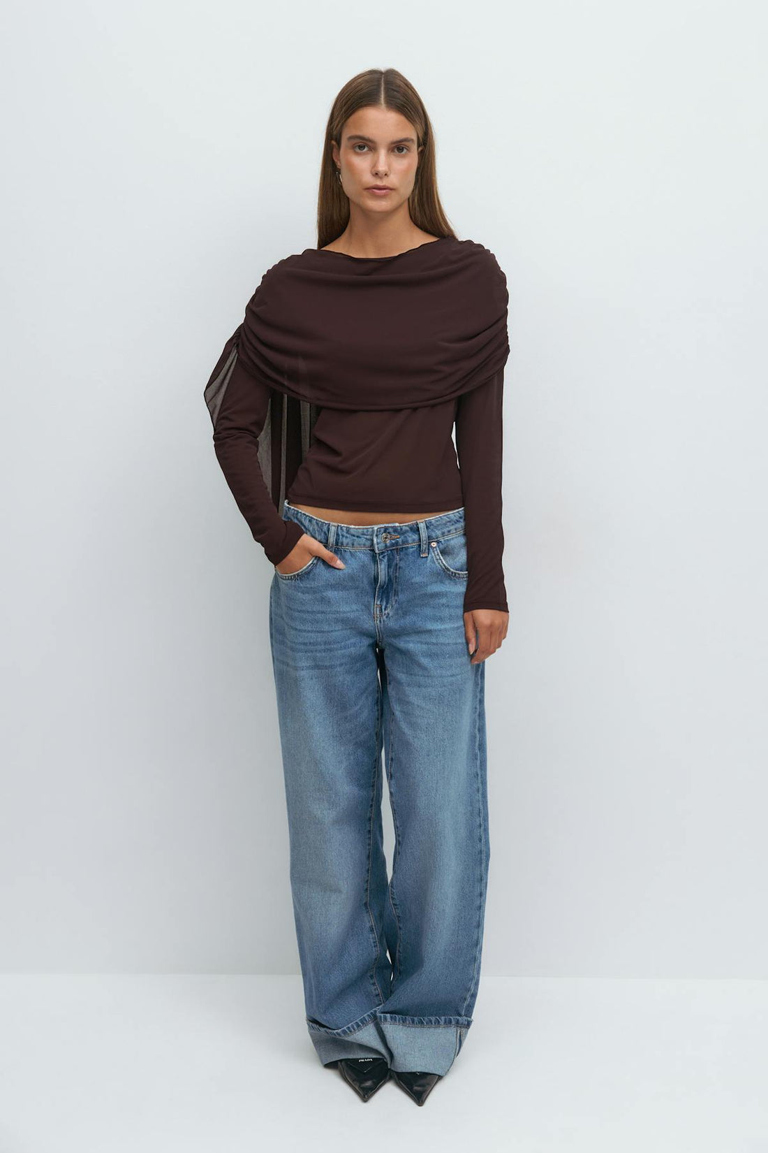 Long sleeve shawl top - Chocolate plum