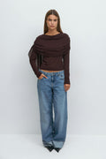 Long sleeve shawl top - Chocolate plum