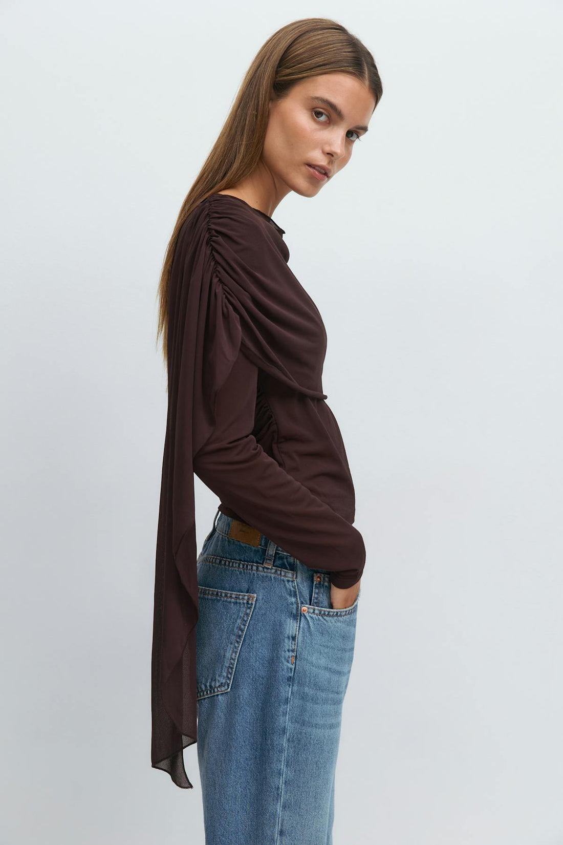 Long sleeve shawl top - Chocolate plum