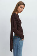 Long sleeve shawl top - Chocolate plum